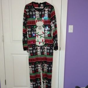 Christmas Llama Light up Footie Pajamas